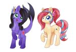  alpha_channel black_hair blue_eyes cutie_mark duo equine fan_character female feral green_eyes hair hooves hybrid mammal my_little_pony open_mouth red_hair simple_background smile standing transparent_background xduskstarx 