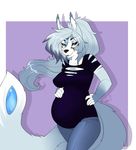  anthro breasts canine clothed clothing female hair hiddenwolf looking_at_viewer makeup mammal mascara pregnant solo standing 