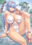  animal_ears ass bangle blue_hair bracelet breasts cat_ears collarbone covered_nipples feet high_heels highleg highleg_swimsuit highres huge_breasts impossible_clothes jewelry legs leotard long_hair mogudan one-piece_swimsuit open_mouth open_toe_shoes original puffy_nipples pussy_peek red_eyes sandals shoes skindentation swimsuit thighs toenail_polish toes 