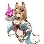  animal_ears arched_back ass blonde_hair breasts brown_eyes brown_hair cape cat_ears cleavage commentary_request erune granblue_fantasy hair_ornament hand_on_hip leotard long_hair medium_breasts metera_(granblue_fantasy) mole mole_under_mouth robo8 simple_background solo tongue tongue_out twintails very_long_hair white_background 