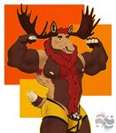  antlers barazoku belly biceps body_hair boxers_(clothing) briefs bulge cervine clothing flexing happy_trail horn invalid_color invalid_tag male mammal mane moose muscular neutral_expression nipples piercing sharpiesabre solo spots underwear 