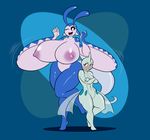  2017 anthro areola big_breasts blue_eyes blue_skin blush breast_envy breast_size_difference breasts crossed_arms curves duo eyebrows eyelashes female fin fish frown grey_skin hi_res huge_breasts kaboozle looking_at_viewer mantine marine navel nintendo nipples nude one_eye_closed open_mouth pok&eacute;mon remoraid simple_background size_difference small_breasts smile thick_thighs video_games voluptuous white_eyes wide_hips wink 