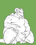  anthro balls big_penis bulge clothing dragon humanoid_penis kneeling looking_at_viewer male musclegut omari overweight penis solo tongue tongue_out uncut underwear 