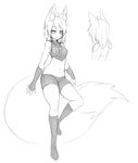  2017 animal_humanoid big_tail breasts canine clothed clothing crop_top female fingerless_gloves fluffy fluffy_tail fox fox_humanoid gloves hair huge_tail humanoid inner_ear_fluff jewelry legwear mammal midriff model_sheet monochrome navel necklace open_mouth shirt shorts simple_background sketch skinny slim slit_pupils small_breasts socks solo standing sub-res suzu_(sub-res) tight_clothing white_background wide_hips 