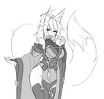  2017 animal_humanoid armwear big_breasts big_tail breasts bridal_gauntlets canine clothing detached_sleeves ear_piercing female fox fox_humanoid hair half-closed_eyes huge_tail humanoid inner_ear_fluff japanese_clothing legwear long_hair long_sleeves long_tail long_tongue looking_at_viewer mammal messy_hair momo_(sub-res) monochrome no_underwear obi obijime piercing shy simple_background sketch smile solo spooky_fox standing sub-res thigh_highs tongue tongue_out white_background wide_hips 