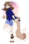  2016 anthro canine clothed clothing female flannel fully_clothed hindpaw jeans mammal pants paws plantigrade shirt shorts sodapoppin torn_clothing torn_jeans torn_pants unknown_species walking 