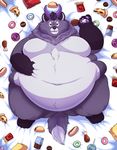  anthro candy doughnut dragon food fried_chicken fries fur furred_dragon hot_dog lollipop lying male mcdonald&#039;s morbidly_obese obese on_back oreocakes overweight pizza self_grab solo taco 