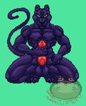  2016 abs animated anthro balls black_skin bulge cum digital_media_(artwork) erection eyes_closed feline green_background green_eyes hungothenomster kneeling knot loop male mammal manly masturbation muscular no_sound nude orgasm panther penile_masturbation penis pixel_(artwork) red_penis sharp_teeth simple_background slit_pupils solo sprite tagme teeth thin_tail 
