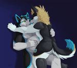  accidentalaesthetics anthro anthro_on_anthro bellyjob blue_fur butt canine duo erection fur mammal penis slightly_chubby 