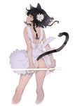  absurdres animal_ears arutera ass bad_id bad_pixiv_id banned_artist black_hair blue_eyes braid bright_pupils cat_ears cat_tail dress dress_lift expressionless flower from_behind hair_flower hair_ornament hair_ribbon highres looking_back no_panties original profile ribbon short_hair_with_long_locks side_braid simple_background solo tail twin_braids white_background white_dress white_pupils wind 