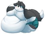  2017 anthro canine chest_tuft clothed clothing dog female heterochromia mammal morbidly_obese obese overweight self_grab shorts solo topless tuft x_no_na_x 