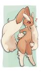  1girl animal_ears artist_request blush bunny_ears full_body furry green_background hand_on_hips heart lopunny no_humans paws pokemon pokemon_(creature) pokemon_dppt red_eyes simple_background smile solo 