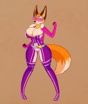  anthro belt big_breasts bodysuit breasts canid canine clothing cocaine-leopard eyewear female fox glasses happy jewelry long_legs mammal meika_(rimba_racer) necklace one_eye_closed pigeon_toed rimba_racer skinsuit smile solo tight_clothing unzipped wink zipper 