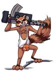  anthro bawleon bulge clothing guardians_of_the_galaxy male mammal marvel raccoon rocket_raccoon solo underwear weapon 