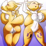  anthro digimon eyes_closed featureless_crotch female ihara nude open_mouth renamon solo thigh_gap wide_hips 