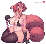  anal_beads animated anthro bell big_breasts blush bottomless bra breasts canid canine clothed clothing digital_media_(artwork) drooling female fox hair legwear mammal multi_tail navel open_mouth rabbitbrush red_hair saliva sex_toy solo stockings thick_thighs thigh_highs tongue tongue_out underwear 