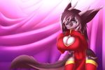  anthro big_breasts breasts cleavage clothed clothing feline female hair horn hybrid looking_at_viewer mammal smile solo standing xaenyth 