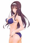  :d arm_at_side armpits ass bad_id bad_pixiv_id bare_arms bare_shoulders bikini blue_bikini blush breasts brown_eyes brown_hair cleavage collarbone cowboy_shot from_side groin hair_between_eyes hairband hand_on_hip highres kasumigaoka_utaha large_breasts long_hair looking_at_viewer multi-strapped_bikini o-ring o-ring_bikini o-ring_top open_mouth pink_lips ribs saenai_heroine_no_sodatekata side-tie_bikini simple_background smile solo standing strap_gap swimsuit twisted_torso underboob white_background white_hairband yuuki_teito 