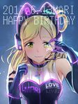  :3 animal_ears blonde_hair blush breasts cat_ears character_name cleavage collar copyright_name cowengium dated eyebrows_visible_through_hair fake_animal_ears happy_birthday headset highres holding_star large_breasts looking_at_viewer love_live! love_live!_sunshine!! ohara_mari short_hair smile solo yellow_eyes 