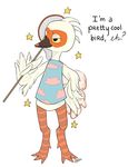  animal_crossing anthro avian beak biped bird black_beak black_eyes bottomless clothed clothing crane cranston_(animal_crossing) crest dialogue digital_drawing_(artwork) digital_media_(artwork) digitigrade english_text feathered_wings feathers featureless_crotch fluffy fluffy_tail front_view full-length_portrait guide_lines half-closed_eyes hand_on_hip hi_res holding_object male markings multicolored_feathers multicolored_skin nintendo orange_feathers orange_markings orange_skin portrait pose shirt simple_background smile smug solo standing star striped_skin stripes text video_games watermark white_background white_feathers winged_arms wings wolfienoodlechu yellow_sclera 