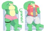  anthro bulge clothed clothing crocodile crocodilian grandall_(artist) grandall_(character) looking_at_viewer male musclegut muscular reptile scalie smile solo standing tongue tongue_out 