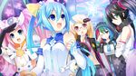  black_hair blonde_hair blue_eyes blue_hair choujigen_taisen_neptune_vs_sega_hard_girls elbow_gloves game_cg glasses gloves green_eyes hair_ornament highres jewelry long_hair multiple_girls navel neptune_(series) official_art one_eye_closed pink_hair ponytail red_eyes rubbing_eyes sega_dreamcast_(sega_hard_girls) sega_game_gear_(sega_hard_girls) sega_hard_girls sega_hatsumi sega_mega_drive_(sega_hard_girls) sega_saturn_(sega_hard_girls) star tsunako twintails 