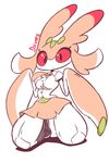  arthropod blouse breasts clothed clothing diives eyelashes female footwear fully_clothed insect kneeling legwear lurantis mantis midriff necktie nintendo pink_sclera pok&eacute;mon shoes simple_background skirt socks solo uniform video_games white_background 