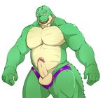  anthro balls clothing crocodile crocodilian erection grandall_(character) humanoid_penis looking_at_viewer male musclegut open_mouth penis reptile scalie solo standing taoren underwear 