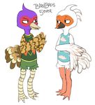  animal_crossing anthro avian beak biped bird black_beak bottomless brown_feathers brown_markings brown_stripes clothed clothing crane cranston_(animal_crossing) crest digital_drawing_(artwork) digital_media_(artwork) digitigrade duo english_text eye_contact feathered_wings feathers featureless_crotch fluffy fluffy_tail front_view full-length_portrait green_feathers green_pheasant guide_lines half-closed_eyes hands_together holding_arm male markings multicolored_feathers multicolored_skin nintendo pheasant phil_(animal_crossing) portrait purple_feathers red_feathers red_markings simple_background slit_pupils smile standing striped_skin stripes tan_beak tan_feathers tan_markings text video_games white_background white_feathers white_markings white_stripes winged_arms wings wolfienoodlechu 