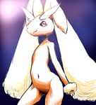  1girl animal_ears artist_request blue_background bunny_ears furry gradient_background legs_apart lopunny navel no_humans nude pink_eyes pokemon pokemon_(creature) pokemon_dppt purple_background pussy simple_background solo uncensored 