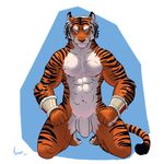  abs anthro balls feline kneeling male mammal negger nipples nude pecs penis solo tiger uncut 
