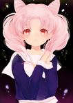  animal_ears bishoujo_senshi_sailor_moon blue_shirt chibi_usa hands_together long_hair looking_at_viewer lpip open_mouth pink_hair red_eyes shirt solo twintails upper_body 