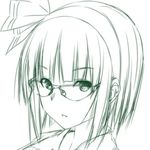  bangs bespectacled blunt_bangs commentary_request glasses green hair_ribbon hairband konpaku_youmu looking_at_viewer monochrome nori_tamago parted_lips ribbon serious short_hair sketch solo touhou upper_body 