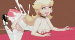  ahegao blonde_hair breasts breasts_outside choker cream cum cum_explosion huge_penis nipple_piercing nipples open_mouth penis piercing princess_peach sex super_mario_bros. tagme tongue_out 