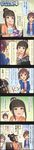  5koma ahoge black_hair brown_eyes brown_hair character_name cinderella_girls_gekijou comic green_eyes hair_bun hamaguchi_ayame highres hori_yuuko idolmaster idolmaster_cinderella_girls long_hair long_image multiple_girls official_art ponytail short_hair tall_image translated wakiyama_tamami 