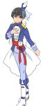  1boy absurdres amano_hinase black_hair blue_pants boots brown_eyes closed_mouth flower glasses hand_on_own_chest highres hugtto!_precure magical_boy male_focus mini_shako_cap pants precure ribbon simple_background solo what_if white_background 