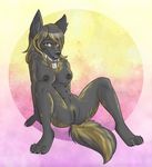  2017 anus blonde_hair breasts canine celestialwolfen clitoris collar female fur grey_fur grey_hair hair looking_at_viewer mammal markings multi_nipple nipples nude padlock pussy sitting solo spread_legs spreading wolf yellow_eyes yellow_markings 