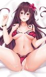  :d bikini bikini_aside blush bracelet breasts cum cum_in_pussy fate/grand_order fate_(series) flower hair_flower hair_ornament hanada_yanochi hibiscus jewelry large_breasts long_hair navel open_mouth pubic_hair purple_bikini purple_hair pussy red_eyes scathach_(fate)_(all) scathach_(swimsuit_assassin)_(fate) smile solo swimsuit unclasped 