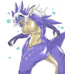  artist_request breasts dragon furry grey_hair long_hair teal_eyes 