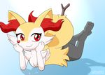  2017 alfa995 ambiguous_gender animated anthro braixen canine cute digital_media_(artwork) eyelashes fox fur inner_ear_fluff looking_at_viewer mammal nintendo paws pok&eacute;mon red_eyes simple_background smile solo video_games white_fur yellow_fur 