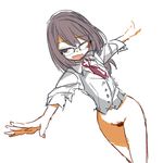  1girl bare_legs bottomless female glasses legs necktie ootorii_bisetsu open_mouth pubic_hair simple_background solo white_background 