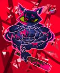  2017 abs baseball_bat biceps black_fur blood cat feline female flat_chested fur looking_at_viewer mae_(nitw) mammal muscular muscular_female night_in_the_woods omniously_(artist) red_eyes solo 