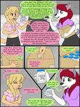  anthro clothed clothing comic dialogue digital_media_(artwork) doctor duo english_text female fur green_eyes hair hi_res kammypup kammypup_(artist) mammal red_hair simple_background smile speech_bubble text 