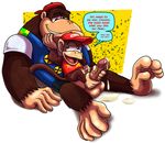  2017 5_toes anthro balls barefoot bottomless brown_eyes brown_fur chunky_kong clothed clothing cum diddy_kong donkey_kong_(series) duo english_text erection foot_fetish footjob fur half-closed_eyes hat hi_res male male/male mammal monkey naughty_face nintendo orgasm penis primate semi-anthro sex sitting smile teeth text thedirtyshark toes video_games 