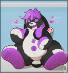  2018 3_fingers 3_toes anthro dialogue digital_drawing_(artwork) digital_media_(artwork) english_text featureless_crotch hair hi_res hindpaw hypnosis lagomorph long_ears male mammal mind_control nude open_mouth overweight paws plushie purple_hair rabbit simple_background smile solo spiral spiral_eyes text toes xyo yuniwolfsky 
