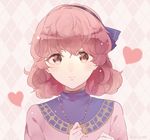  artist_name bow brown_eyes curly_hair fire_emblem fire_emblem_echoes:_mou_hitori_no_eiyuuou hairband heart highres jenny_(fire_emblem) jewelry mirin. necklace pink_hair portrait solo 