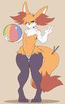 4_toes ambiguous_gender anthro anthrofied athletic ball beach_ball black_nose braixen canine clothed clothing feet fox fur garnet_(wyntersun) girly green_eyes looking_at_viewer mammal muscular nintendo one_eye_closed paws peace_sign_(disambiguation) pok&eacute;mon swimsuit toes video_games wyntersun 