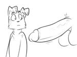  anthro balls big_penis canine disembodied_penis duo erection greyscale huge_penis humanoid_penis komponi looking_at_penis male male/male mammal monochrome penis zoophobia 