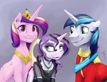  2016 clothed clothing crown equine feathered_wings feathers female feral flurry_heart_(mlp) friendship_is_magic grin group hair hi_res horn jewelry male mammal multicolored_hair my_little_pony necklace pink_feathers princess_cadance_(mlp) shining_armor_(mlp) silfoe smile unicorn winged_unicorn wings 