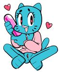  &lt;3 &lt;3_eyes anthro anus blue_fur cartoon_network cat clothed clothing dildo fangs feline female fur mammal mature_female mother nicole_watterson open_mouth parent pussy sex_toy simple_background sitting solo sweater the_amazing_world_of_gumball watatanza white_background 